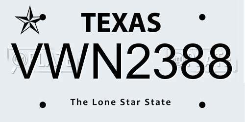 VWN2388 Texas License Plate