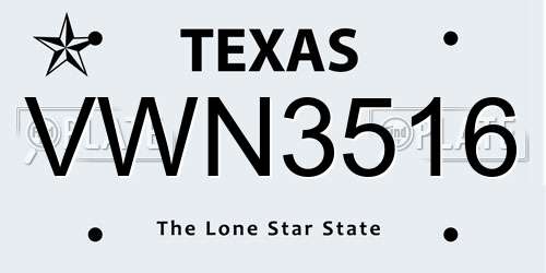 VWN3516 Texas License Plate