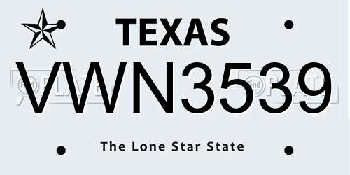 VWN3539 Texas License Plate