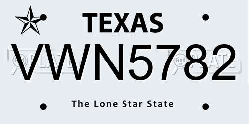 VWN5782 Texas License Plate