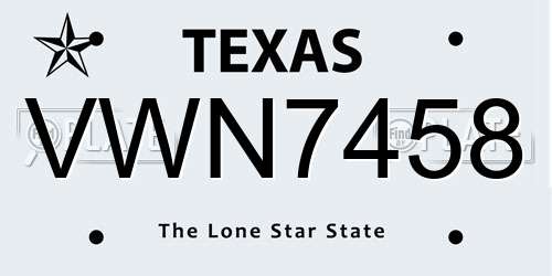 VWN7458 Texas License Plate