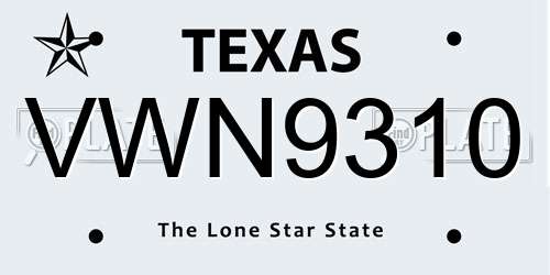 VWN9310 Texas License Plate