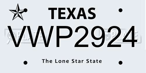 VWP2924 Texas License Plate