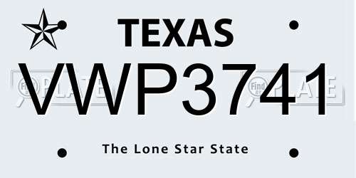 VWP3741 Texas License Plate