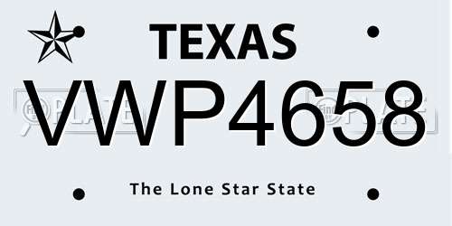 VWP4658 Texas License Plate