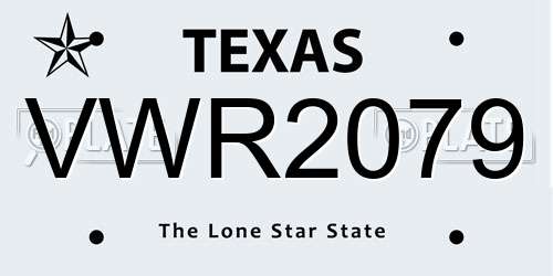 VWR2079 Texas License Plate