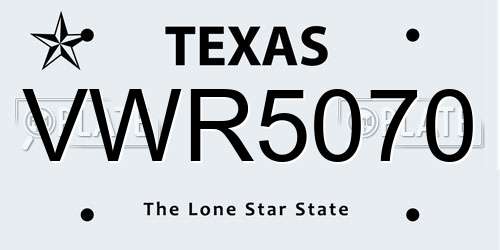 VWR5070 Texas License Plate