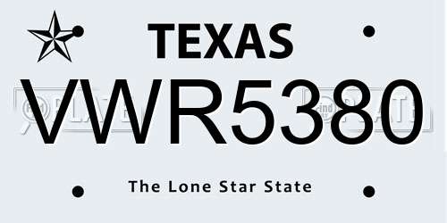 VWR5380 Texas License Plate