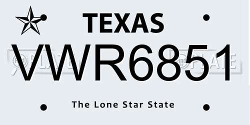 VWR6851 Texas License Plate