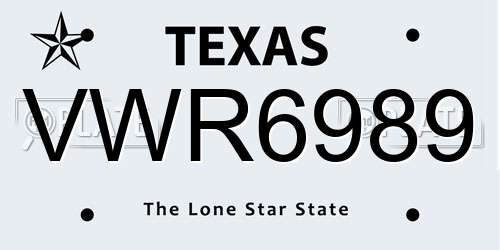 VWR6989 Texas License Plate
