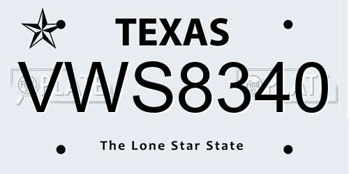 VWS8340 Texas License Plate