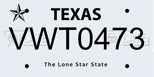 VWT0473 Texas License Plate