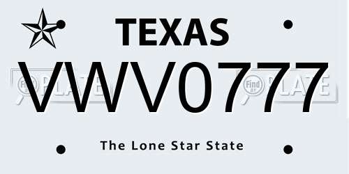 VWV0777 Texas License Plate