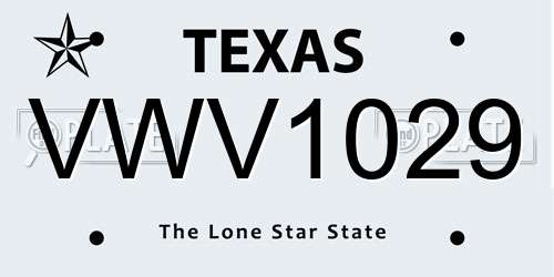 VWV1029 Texas License Plate