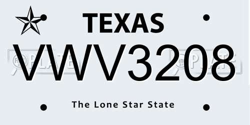 VWV3208 Texas License Plate