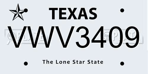 VWV3409 Texas License Plate