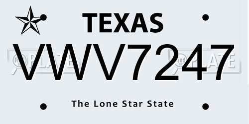 VWV7247 Texas License Plate
