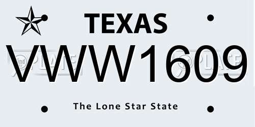 VWW1609 Texas License Plate