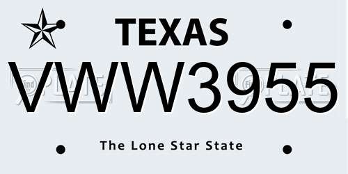 VWW3955 Texas License Plate
