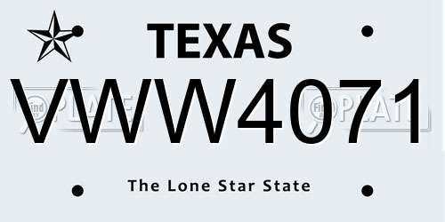 VWW4071 Texas License Plate