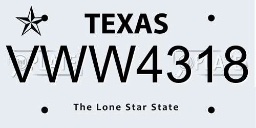 VWW4318 Texas License Plate