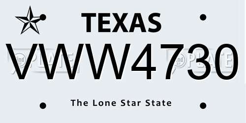 VWW4730 Texas License Plate