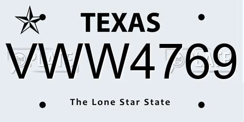 VWW4769 Texas License Plate