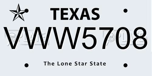 VWW5708 Texas License Plate
