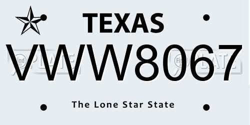 VWW8067 Texas License Plate