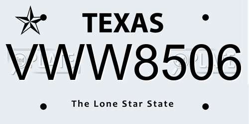 VWW8506 Texas License Plate