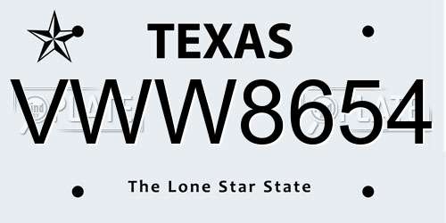 VWW8654 Texas License Plate
