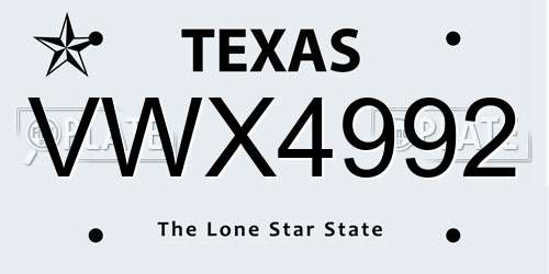 VWX4992 Texas License Plate