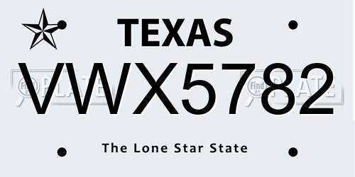 VWX5782 Texas License Plate