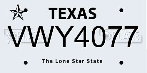 VWY4077 Texas License Plate