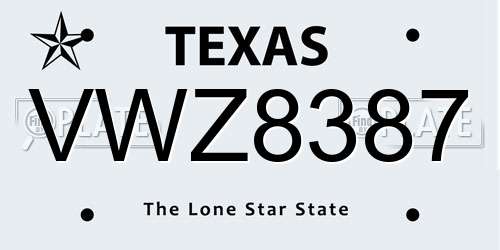VWZ8387 Texas License Plate