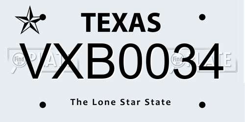 VXB0034 Texas License Plate