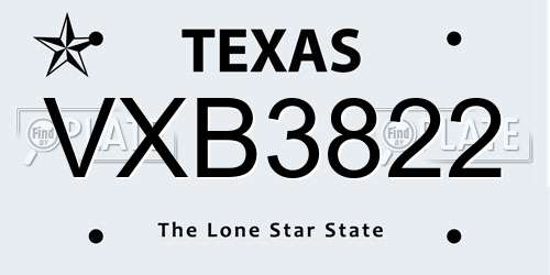 VXB3822 Texas License Plate
