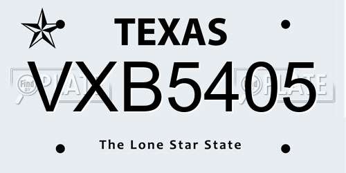 VXB5405 Texas License Plate