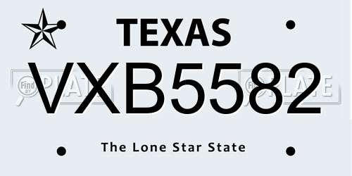VXB5582 Texas License Plate