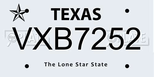 VXB7252 Texas License Plate