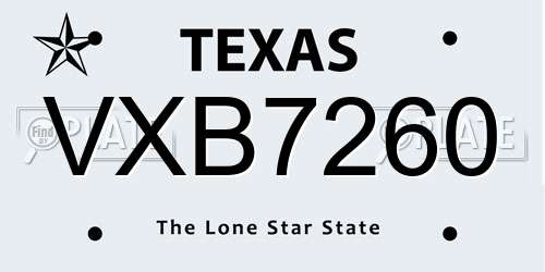 VXB7260 Texas License Plate