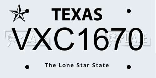 VXC1670 Texas License Plate