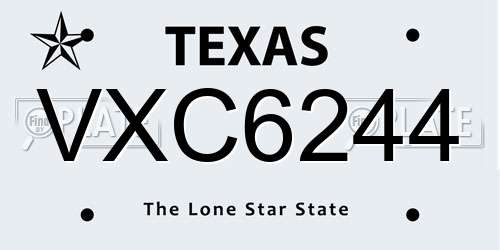 VXC6244 Texas License Plate