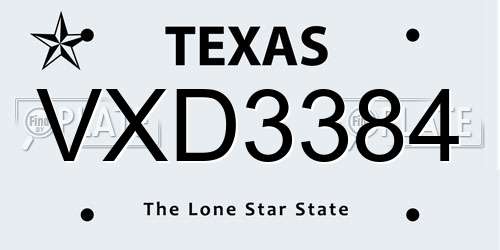 VXD3384 Texas License Plate