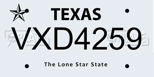 VXD4259 Texas License Plate