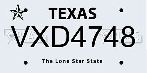 VXD4748 Texas License Plate