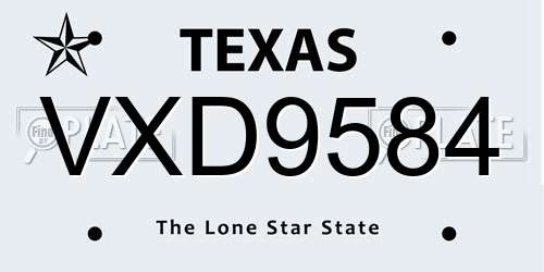 VXD9584 Texas License Plate