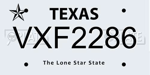 VXF2286 Texas License Plate