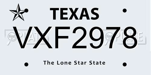 VXF2978 Texas License Plate