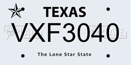 VXF3040 Texas License Plate